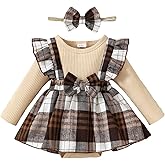 HIGHUZZA Baby Girl Winter Clothes Toddler Girl Spring Outfit Long Sleeve Ruffle Romper Suspender Skirt Headband Set