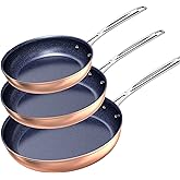 Nuwave 3-Piece Fry Pan Set, 8”, 10”, 12” Forged Lightweight, G10 Healthy Duralon Blue Ceramic Ultra Non-Stick, Induction-Ready & Works on All Cooktops, Ergonomic Stay-Cool Handles