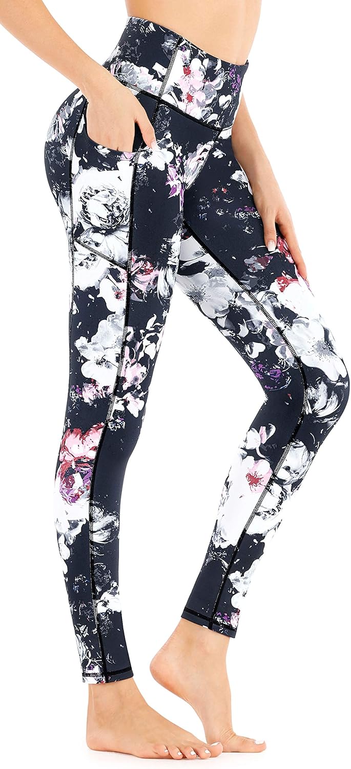 Heathyoga Women’s Printed Leggings with Pockets High Waisted Printed Yoga Pants with Pockets Workout Leggings Running Tights: Clothing