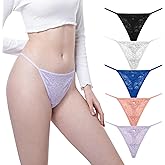 GAREDOB Womens G String Thongs Comfortable Lace Sexy Low Waist Thong Panties 5 Pack-Size XS-3XL