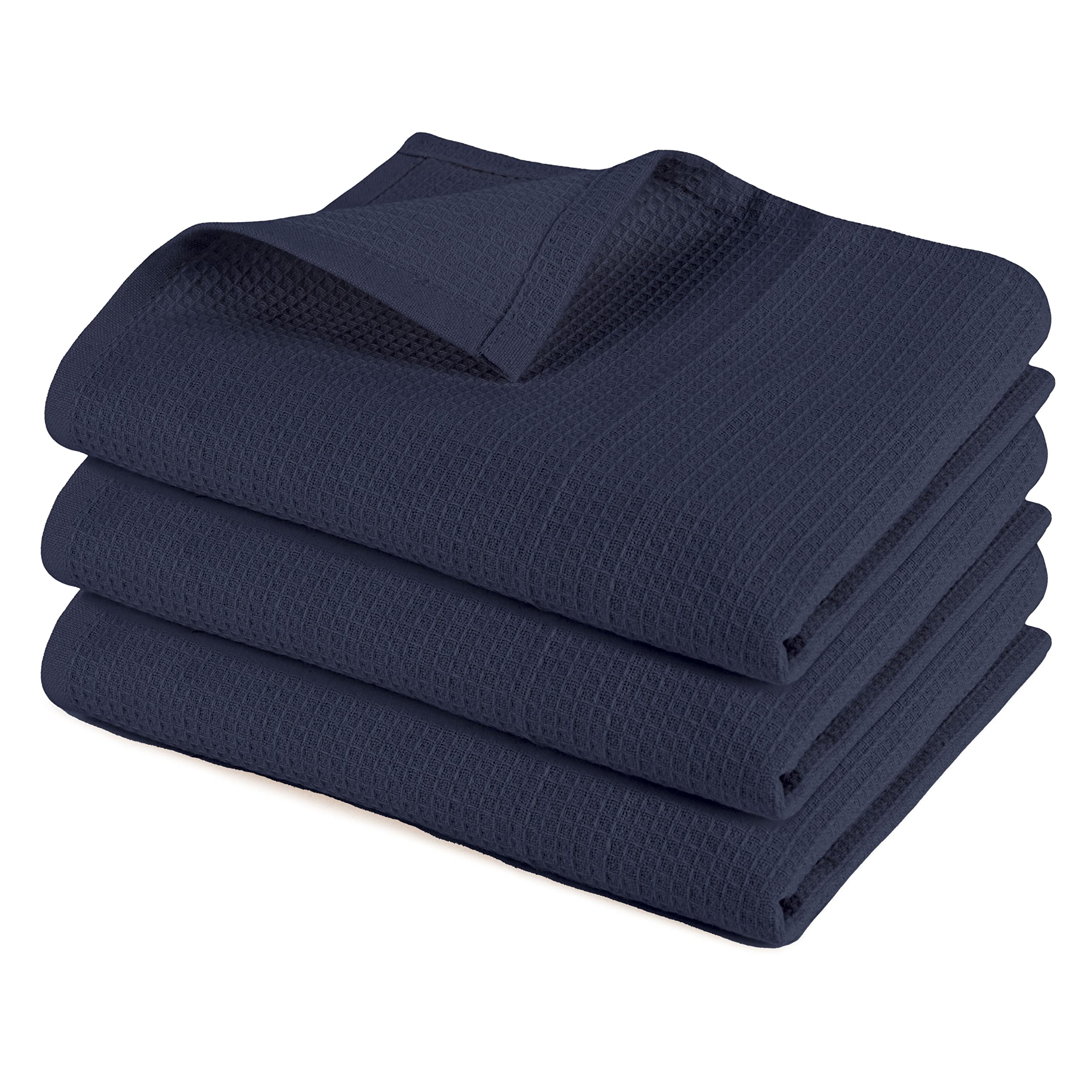 Pagnanno. Hotel Quality Kitchen Tea Towels & Waffle Weave tea towel|Professional Cotton 45x70cm|Absorbent Fast Drying Dish Towels,Kitchen and Bar Towels (Pack of 3 (45x70cm), Waffle - Navy)