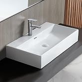 Eridanus 30" Wall Mount Vessel Sink Bathroom, Rectangular Ceramic Sink bowl | 30"x16" ceramic bathroom sink, Wall mounted/countertop, ADA compliant for floating, Rectangular vessel sinks, Overflow, white