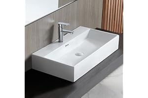 Eridanus Bathroom Sink 30" x 16" Rectangular Vessel Sink, Wall Mount Above Counter Vanity Sink, Premium Ceramic White Art Basin with Overflow, Lavatory Trough Floating Washbasin