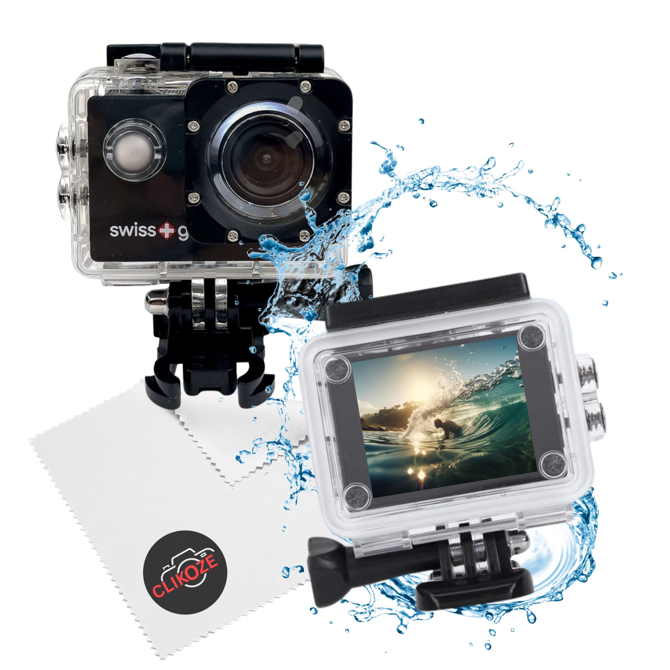 Clikoze Action Camera 1080FHD 30FPS Bundle: Alpha Action Camera + Accessories - 20MP 120 Degree A+ Lens, 30M Underwater