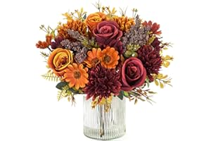 Dremisland Artificial Flowers Like Real Artificial Bouquet 2 Packs Silk Artificial Roses Bouquet with Daisy Chrysanthemum Ora