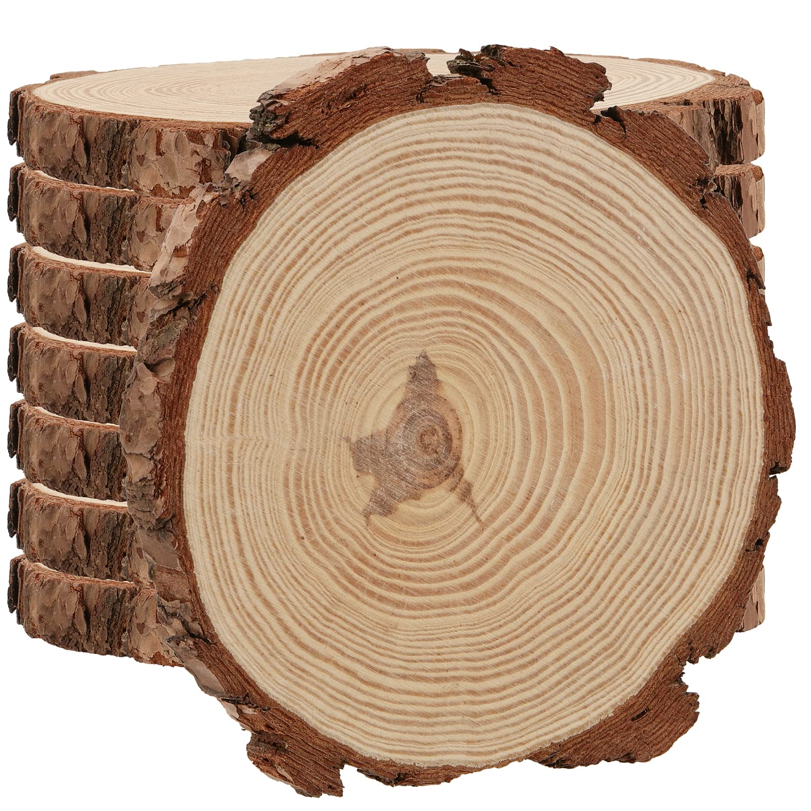 MUKLEI 8 PCS 23-25cm Natural Wood Slices, No Hole Wooden Log Slices, Unfinished Log Wooden Circles Wood Discs for Arts, DIY Crafts, Christmas Ornaments, Wedding Decoration, Wood Coasters