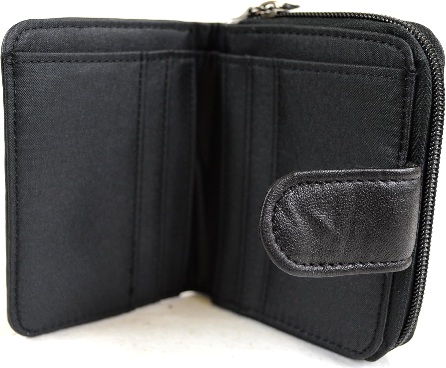 Ladies Super Soft Nappa Leather Bi-Fold Purse with Zip Round Pocket, Black