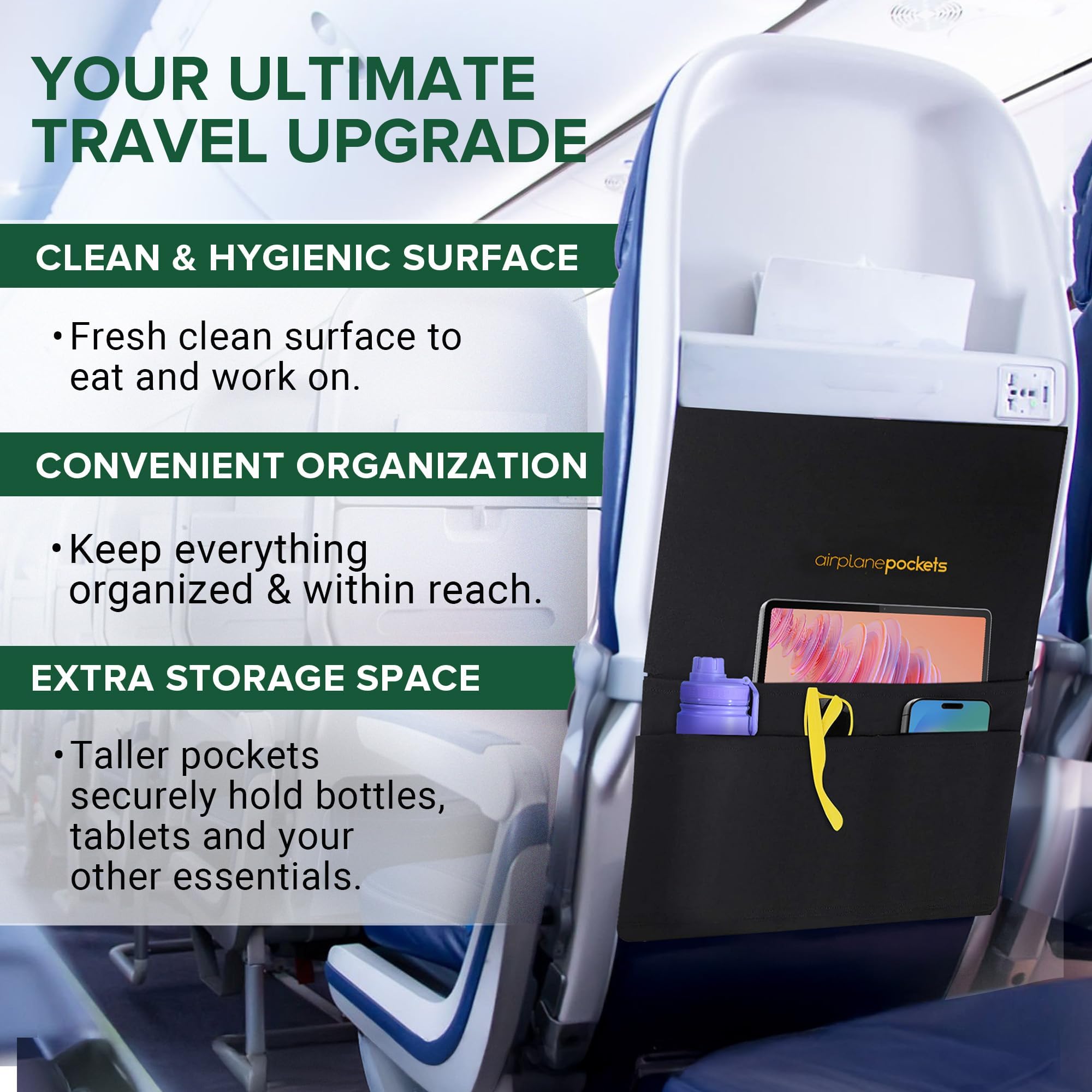 Airplane Pockets Airplane Accessories - Plane Travel Essentials - Travel Organizer - Seat Storage Organizer - Air Travel Essentials - Seat Back Organizer - International Travel Must Have