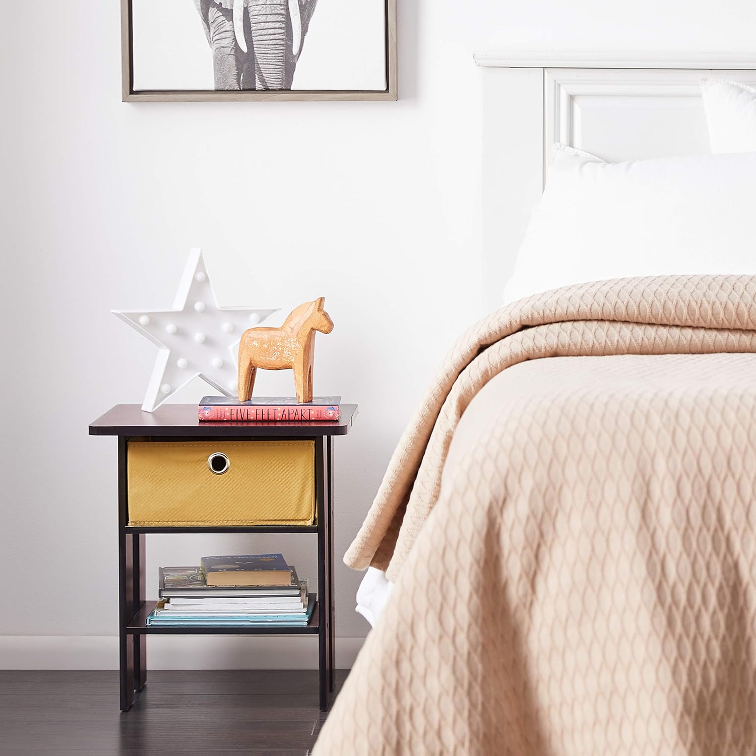 Furinno End Table Bedroom Night Stand, Petite, Espresso, Set of 2: Furniture & Decor