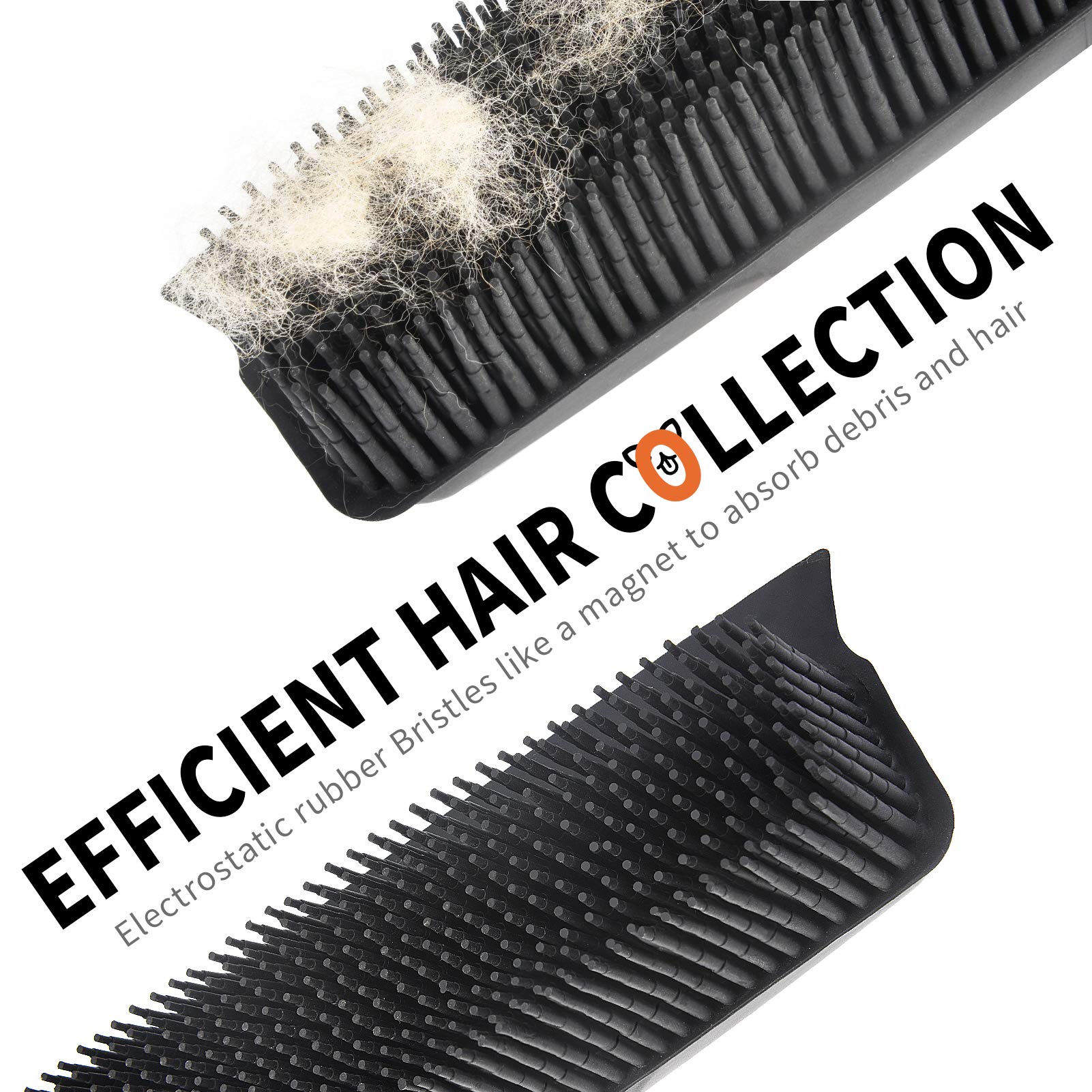 Conliwell Rubber Broom Carpet Rake for Pet Hair, Fur Remover Broom with Squeegee, Portable Detailing Lint Remover Brush (Stainless 4 Steel Handle)