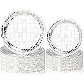 miikoul 50 Pcs Disco Paper Plates Silver Foil Disposable Plates 70s Disco Party Supplies Bachelorette Plates Disco Ball Dessert Dinner Plates for Birthday 70s Disco Party Wedding(7"",9""), Small