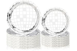miikoul 50 Pcs Disco Paper Plates Silver Foil Disposable Plates 70s Disco Party Supplies Bachelorette Plates Disco Ball Dessert Dinner Plates for Birthday 70s Disco Party Wedding(7"",9""), Small
