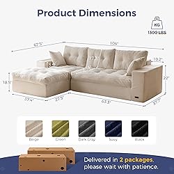 MAXYOYO L-Shaped Sectional Sofa with Convertible