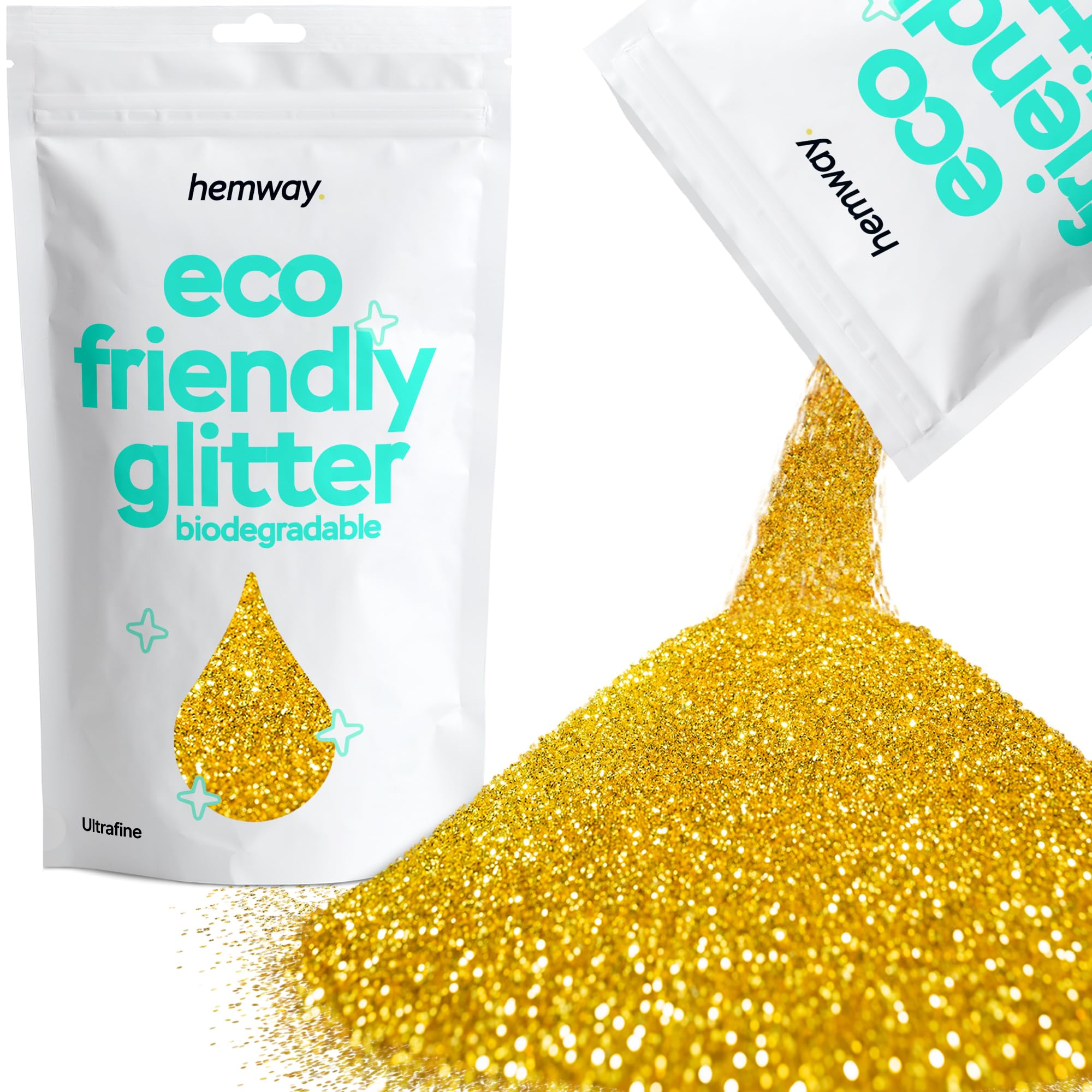 Eco Friendly Biodegradable Glitter | Gold - Ultrafine 100g, Plant Based, Biodegradable Glitter for Craft, Face, Hair, Nail, Body and Festival - Hemway