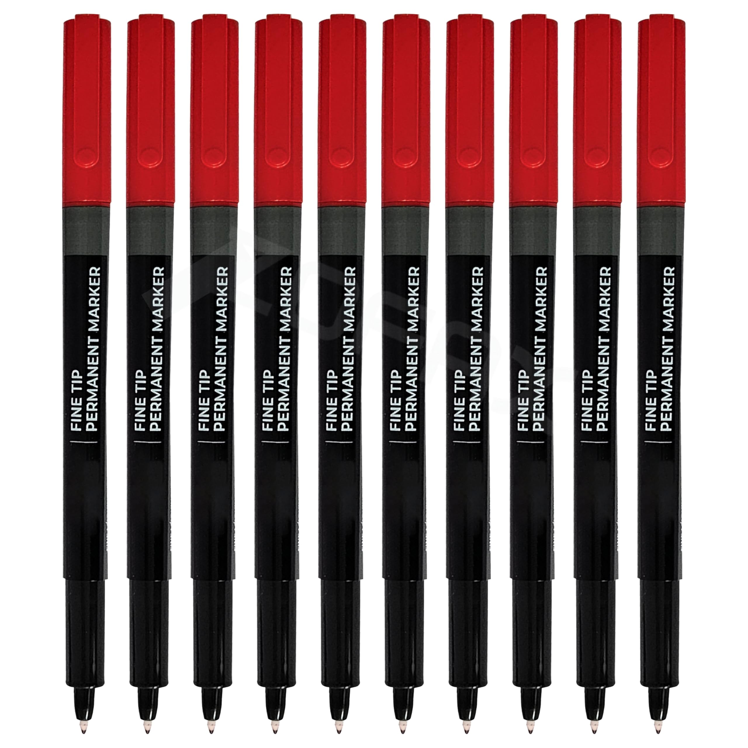 CAMMAR Permanent Marker Pens, RED, Fine Tip, Pack of 10, CD-DVD Marker Pens, UV Resistant Ink, Writes Most Surfaces, Waterproof Ink, iZOFAX Black Ball Pen
