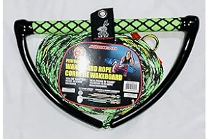 Kwik Tek Airhead Watersports Wakeboard Rope, 15 in. Eva “Squid” Grip, 65 Feet, 16 Strand, Low Stretch