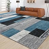 Large Area Rugs,Modern Geometric Patchwork Floor Decor for Bedroom Aesthetic Carpet, Rockwood Collection, Indoor Rugs for Living Room, Dining Room, Nursery, Office, Machine Washable Rug,4x6 Ft Blue