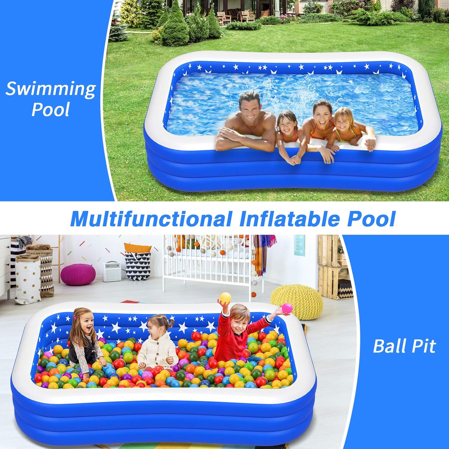 Inflatable Family Swimming Pool, Inflatable Pool for Kiddie, Kids, Adults, Toddlers, Infant, 120" X 72" X 22" Oversized Blow Up Lounge Pools, Easy Set Swimming Pool for Outdoor, Garden, Backyard: Kitchen & Dining