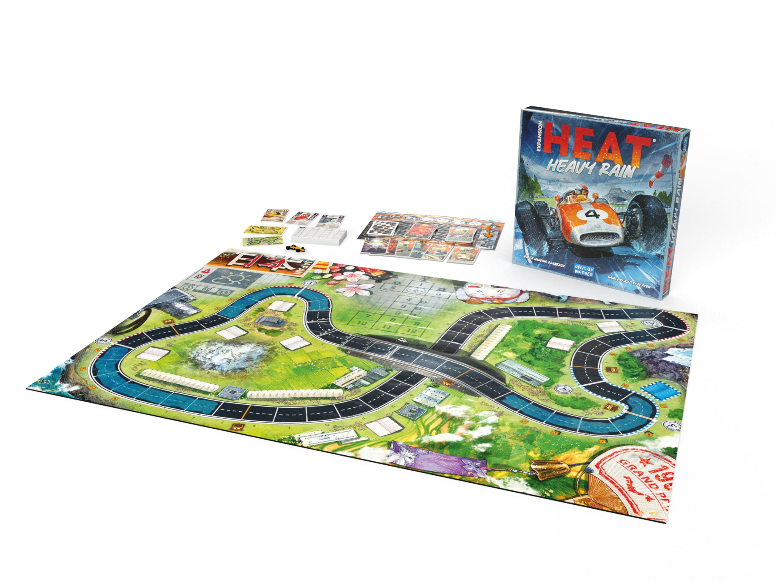 Asmodee Heat: Heavy Rain Board Game Expansion - New Japan & Mexico Tracks, Intense Car Racing Strategy Game, Fun Family Game for Kids & Adults, Ages 10+, 1-7 Players, 60 Min Playtime