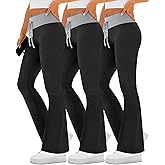 Velvelhall 3 Pack Women's Flare Leggings Ribbed Knit Color Block Yoga Pants Bootcut Sweatpants Stretchy Bell Bottoms