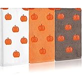 Oudain 3 Pcs Fall Hand Towels Embroidered 100% Cotton Thanksgiving Pumpkin Decorative Bath Towels for Autumn Farmhouse Bathroom Kitchen Holiday Party Decor Gift Supplies 13.7 x 29.5 Inch