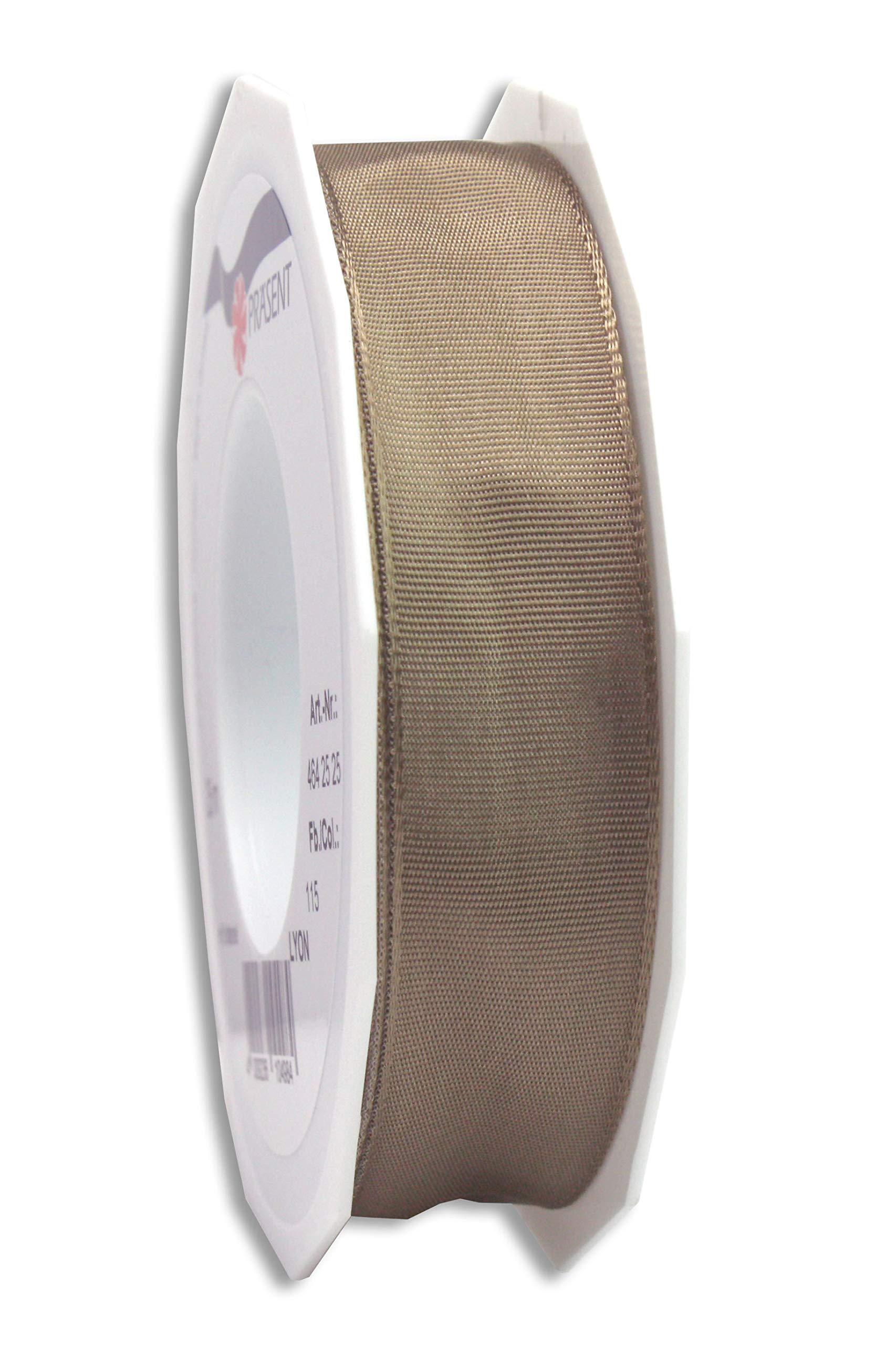 Präsent - Lyon Wired Taffeta Ribbon Taupe 25 mm Width, 25 m Length — image 1