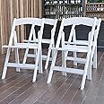 EMMA + OLIVER Set of 4 Lightweight Resin Folding Chairs in White, Comfortable 800LB Weight Capacity Chair