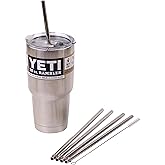 CocoStraw 4 WIDE Stainless Steel Straws + Straw hole LID Extra LONG 30 oz Fits Yeti Tumbler Rambler Cups Brand Drinking Straw (4 WIDE straws + Straw Lid)