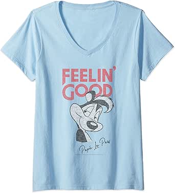 Amazon.com: Womens Looney Tunes Pepe Le Pew Feelin' Good V-Neck T-Shirt: Clothing