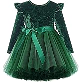UNICOMIDEA 1-6T Toddler Velvet Dress Little Girls Tutu Tulle Crewneck Long Sleeve Holiday Party Fashion Dresses