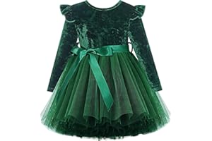 UNICOMIDEA 1-6T Toddler Velvet Dress Little Girls Tutu Tulle Crewneck Long Sleeve Holiday Party Fashion Dresses
