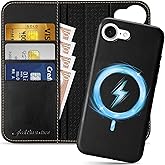 SHIELDON Case for iPhone 16e 2025 6.1", Genuine Leather Detachable Book Wallet Magnetic RFID Blocking Card Slot Kickstand Shockproof Wireless Charging Case Compatible with iPhone 16e - Retro Black