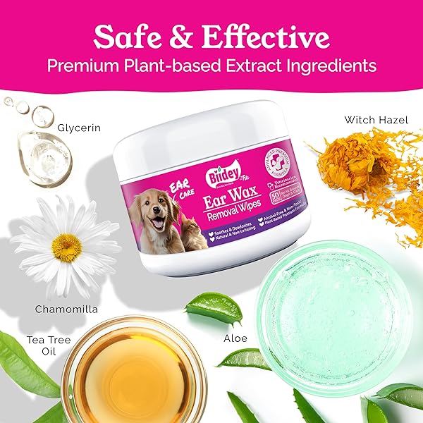 BIIDEY CAT DOG EAR & FACE CLEANER WIPES, GENTLY REMOVE EAR WAX & DEBRIS, RELIEVE EAR ITCHING & INFLAMMATION – SOOTHING CLEANSING DEODORIZING EAR CARE WIPES FOR CAT AND DOG
