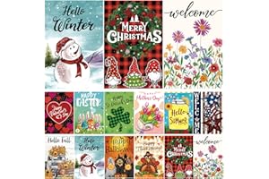 LUMIFAN Seasonal Garden Flags Set of 12 Double Sided 12 x 18 Inch, Small Yard Flags for Outside, Summer Fall Garden Flag, Christmas Halloween Winter Outdoor Flag, Holiday Garden Decorations for All Season