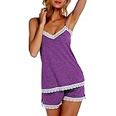 Chamllymers Cotton Sleepwear for Women Short Pjs Set Cami Tops and Shorts