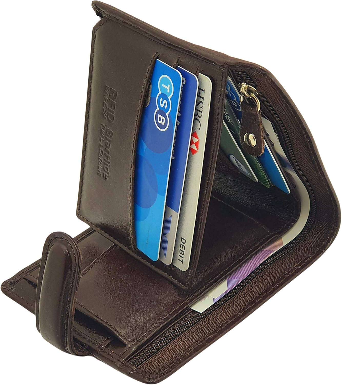 STARHIDE Mens RFID Blocking Leather Wallet with Coin Pocket, ID Window, Zipped Compartment & Gift Box - Image 3