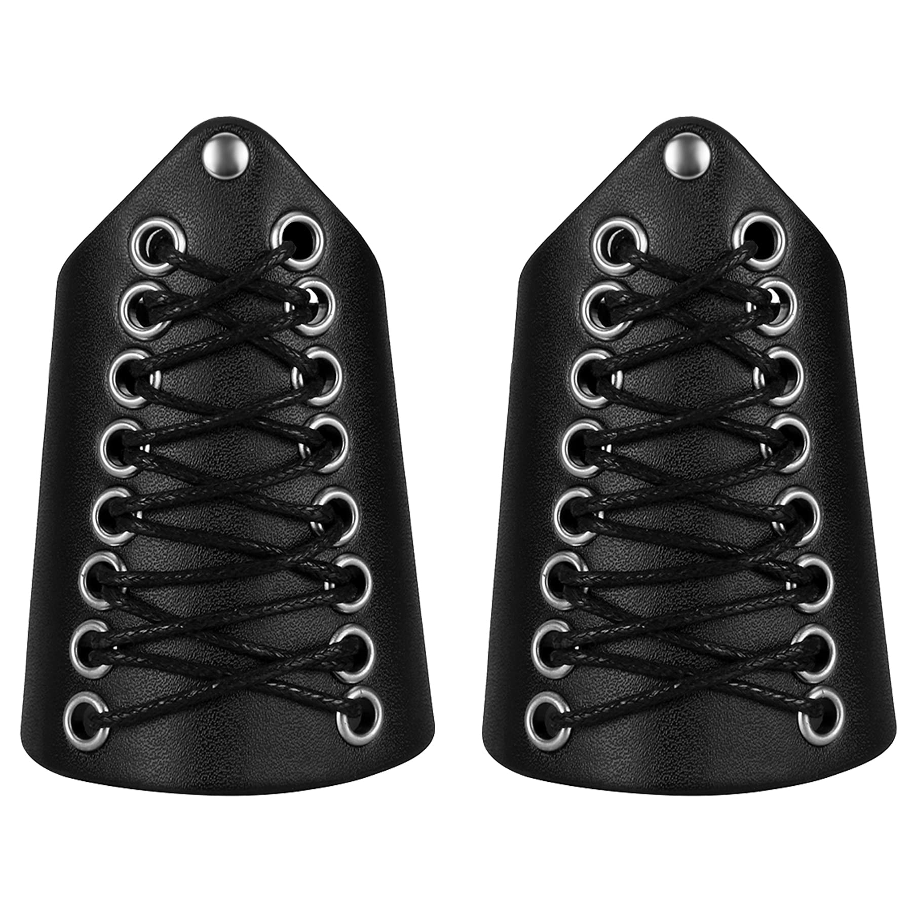 Thajaling 2 Pieces Medieval Archery, Viking Cuffs LARP, Wide Leather Vintage Bracers, Handcrafted Leather Armguards (Black)