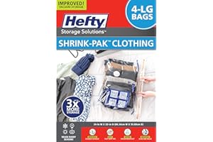 Hefty Shrink-Pak - 4 Large Vacuum Storage Bags for Clothes, Pillows, Towels, or Blankets - Space Saver Vacuum Sealer Bags Ideal Under Bed Storage Solutions