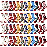 60 Pairs Christmas Socks in Bulk for Women Men, Cotton Colorful Christmas Crew Socks Novelty Funny Fancy Xmas Socks Pack