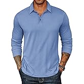 COOFANDY Mens Long Sleeve Polo Shirts Classic Casual Button Polo Tee Lightweight Collared Golf Shirt