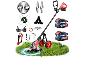 20000 RPM Electric Weed Wacker with Wheel,12″ Brushless Cordless Weed Eater Battery Powered, 4-in-1 Brush Cutter/String Trimm
