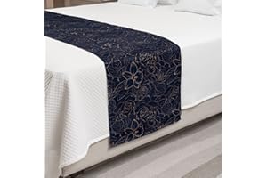 Ambesonne Navy Blue Bed Runner, Abstract Hand Drawn Interpretation of Narcissus Rose Daffodil Peony Flower, Decorative Accent Bedding Scarf for Hotels Homes and Guestrooms, Queen, Indigo Brown