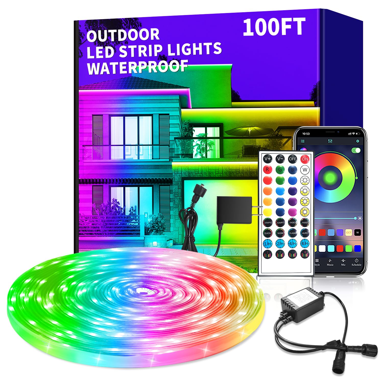 Photo 1 of vimeepro 100ft Outdoor LED Strip Lights Waterproof with Remote/APP Control,Music Sync RGB Outdoor Led Rope Lights,Dimmable LED Rope Light for Bedroom Balcony roof Garden Staircase Parties