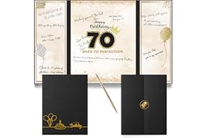 DOUBLESHOOT 70th Birthday Guest Book Black Gold Party Decorations for Men 12"x18" - 70 Years Guest Book Sign in Poster Card - Seventy Party Keppsake, Gift Aged to Perfection - Pen Not Included