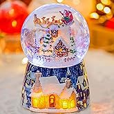 Christmas Music Box Snow Globe Gift, Musical Rotating Santa Claus Flying Over Village Glitter,Gift for Girls Wife Girlfriend Daughter Son Granddaughter, Xmas Present Plays 14 Christmas Songs
