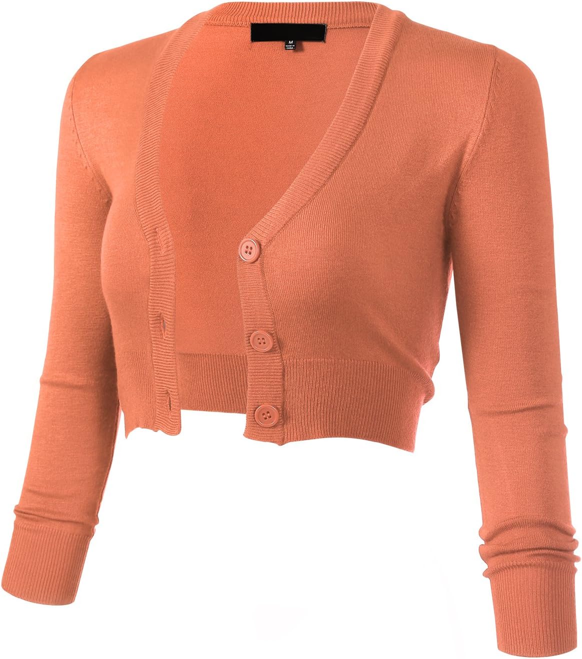 Women's Solid Button Down 3/4 Sleeve Cropped Bolero Cardigans (S-4XL)