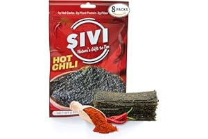 SIVI NATURE'S GIFT TO YOU SIVI Hot Chili Seasoning Seaweed Snacks - Pack of 8 - Vegan, Plant Based, High Protein & Gluten Free Seaweed Chips with Omega 3, Natural Iodine Source, Healthy Snacks For Kids & Adults, 0.63 oz