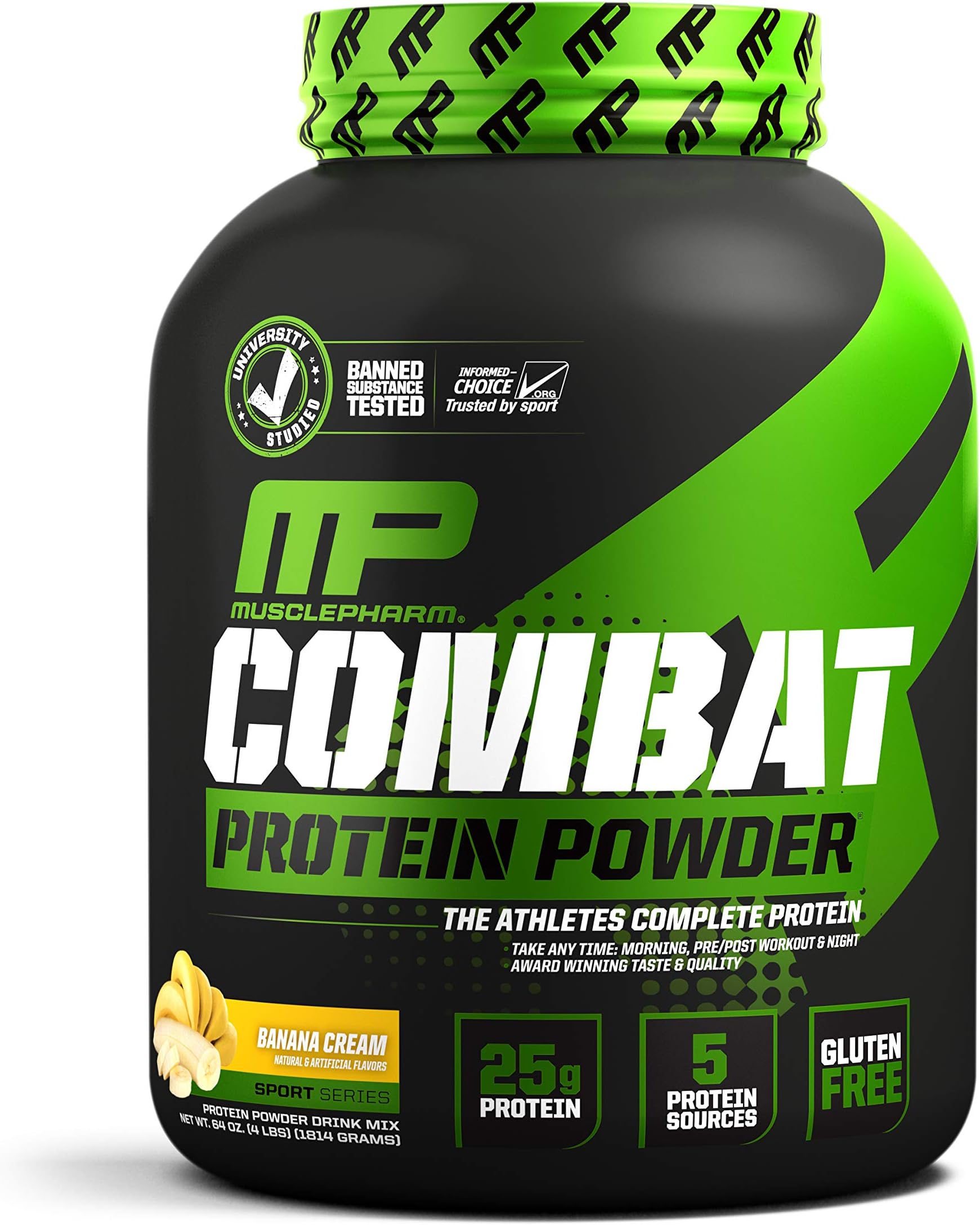 MusclePharm Combat Protein Powder, 5 Protein Blend, Banana Cream, 4 Pounds, 54 Servings