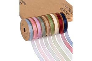 Vitalizart 3/8" x 90 Yards Organza Ribbon Pastel Color 9 Rolls x 10 Yd Sheer Ribbon for Gift Wrapping Crafts Christmas Tree B