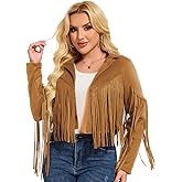 ATAMET Women's Faux Suede Leather Coats For Women Trendy Fall Western Fringe Jacket Tassel Motorcycle jacket Halloween